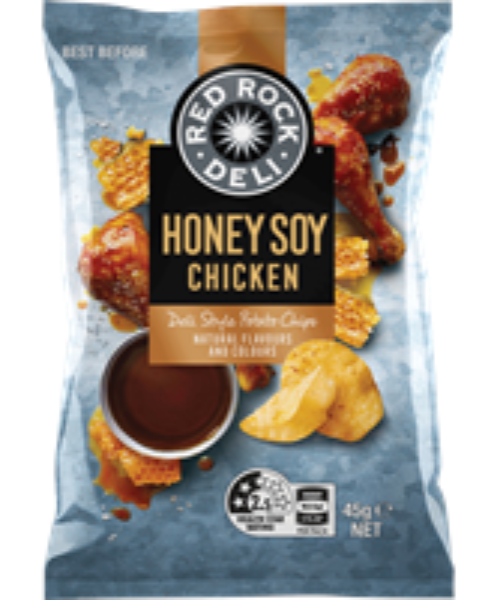 RED ROCK DELI – CHIPS – HONEY SOY CHICKEN – 45GMS – 18PK